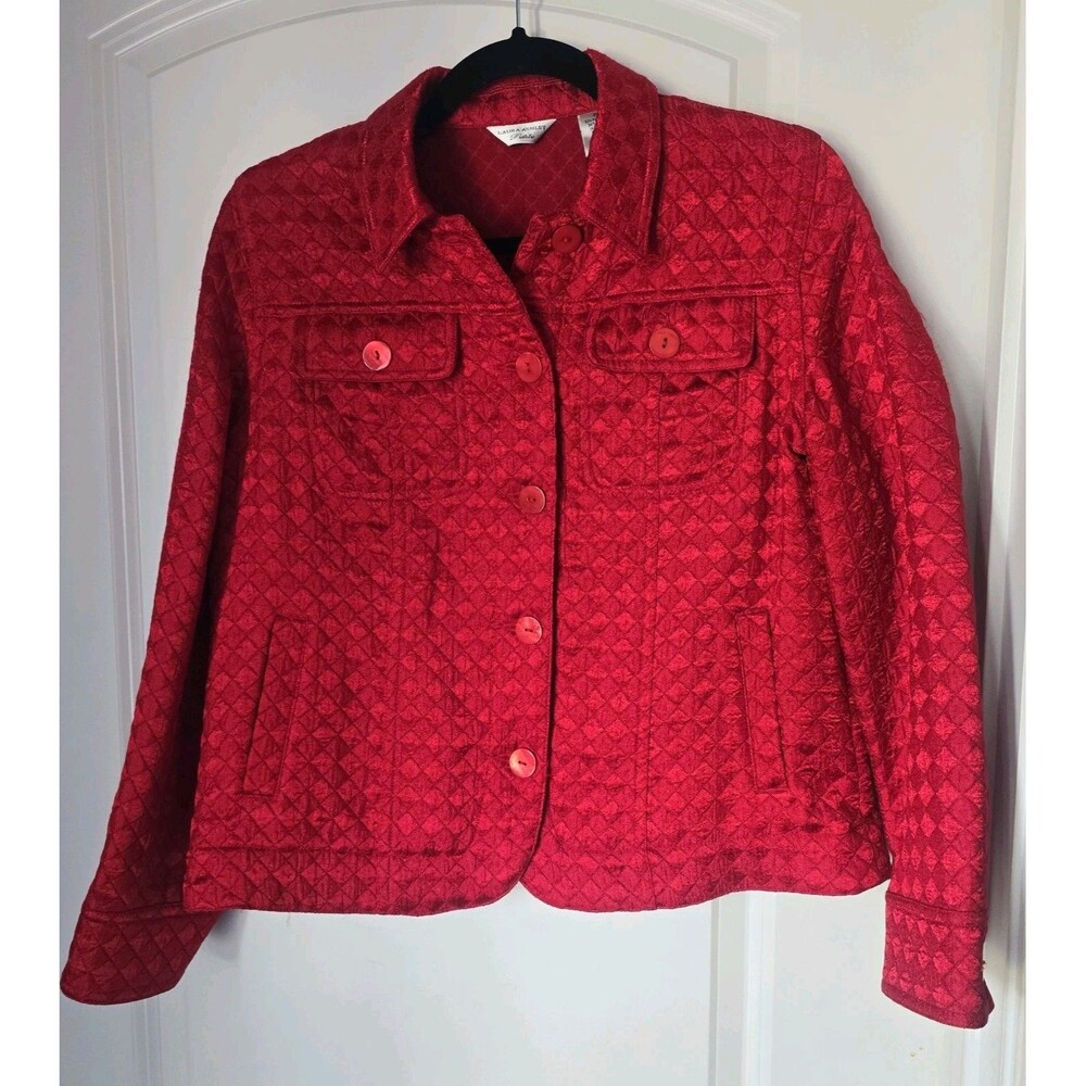 Laura Ashley Petite Red Button Down Blazer Jacket Size PS Dressy Holiday